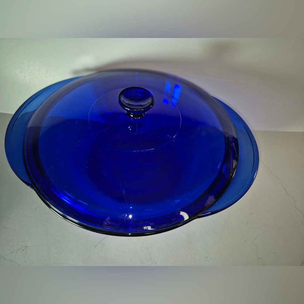 Vintage Blue Cobalt Glass Round Baking Dish with Lid, Handles 2qt Anchor Hocking - Picture 14 of 16
